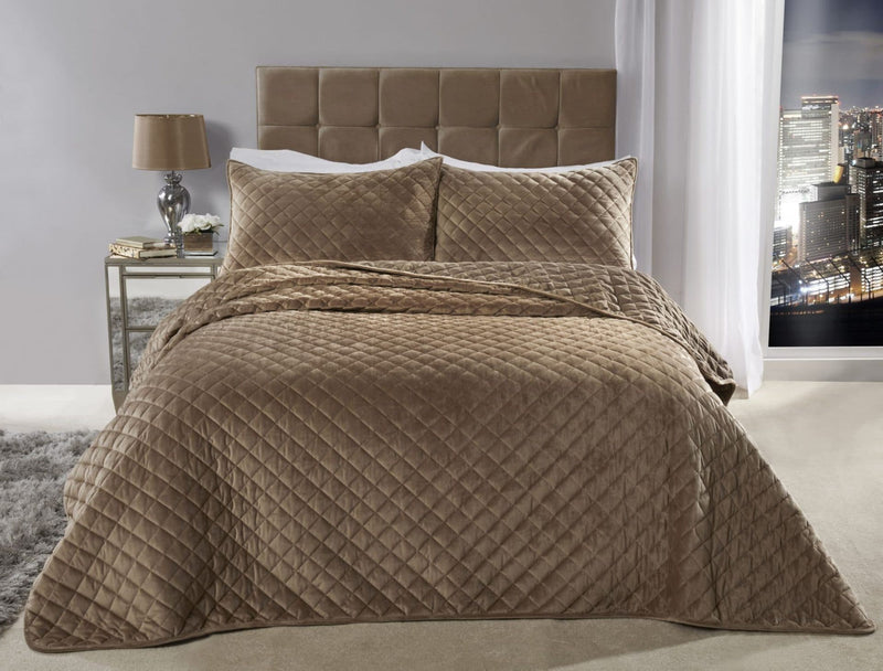 Luxury Quilted Bedspread & 2 Pillow shams in 4 colours Silver, Navy, Taupe, Ochre