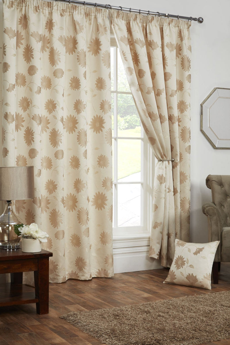 Freya – Floral Lined Pencil Pleat Curtains in Cream