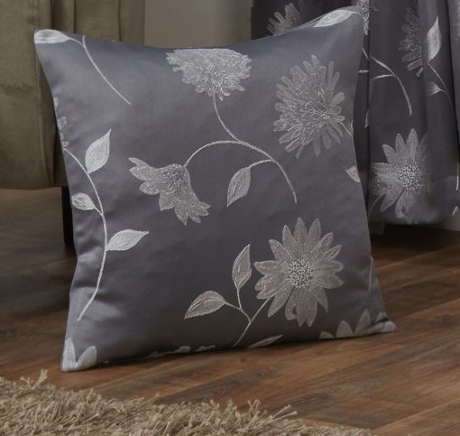 Freya – Floral Jacquard Cushion Cover in Silver