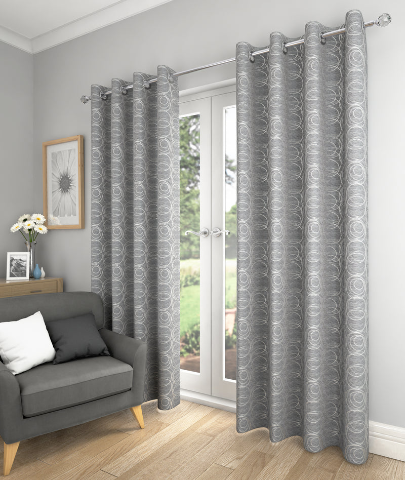 Saturn Grey Lined Eyelet Curtains