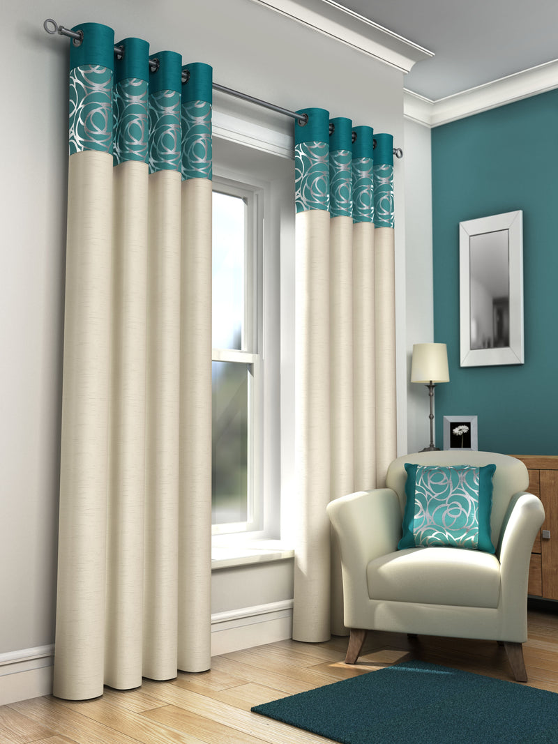 Skye Teal Lined Eyelet Curtains