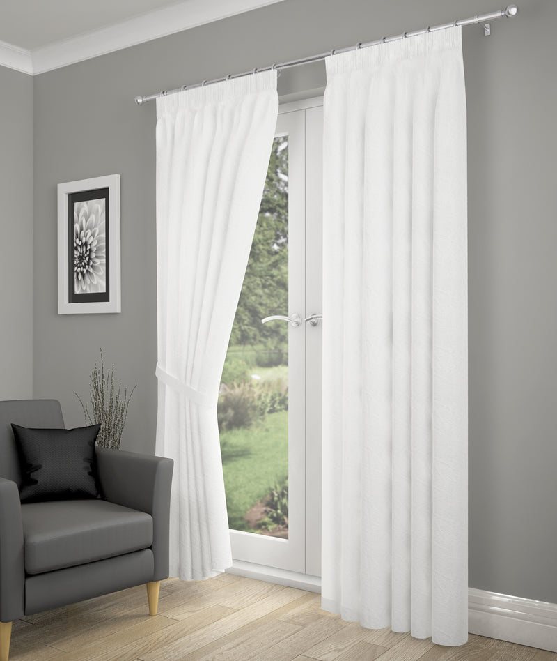 Tonga Pair of White Voile Lined Curtains including tiebacks