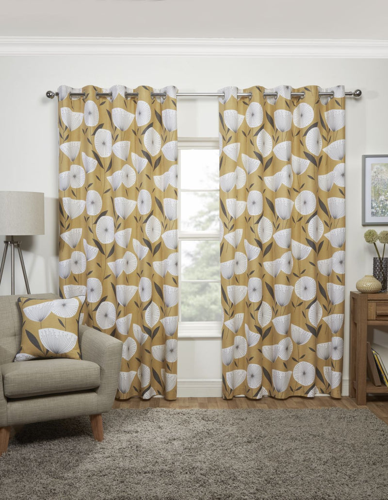 Amelia Ochre Scandi Eyelet Lined Curtain