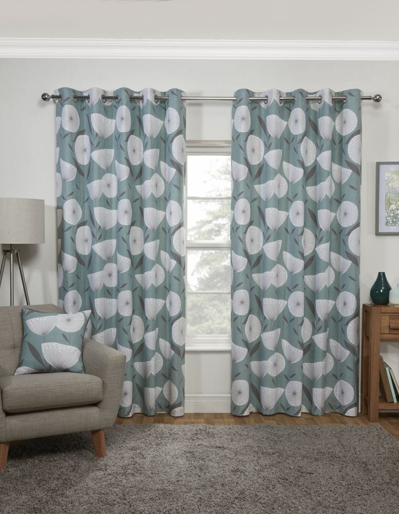 Amelia Teal Scandi Eyelet Lined Curtain