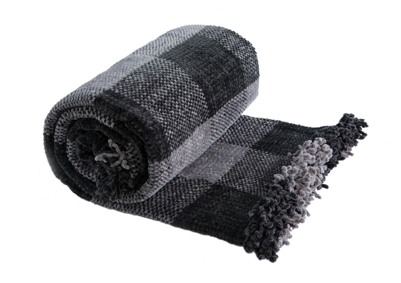 Angus Charcoal Luxury Chenille Soft Throw