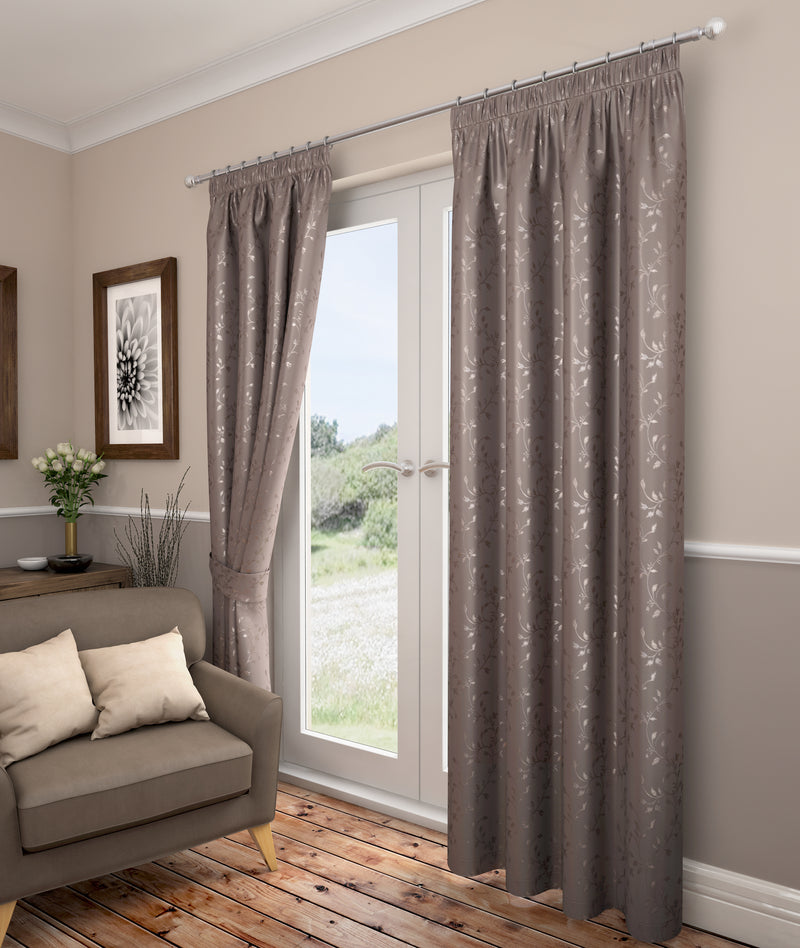 Carlton Taupe Lined Pencil Pleat Curtains