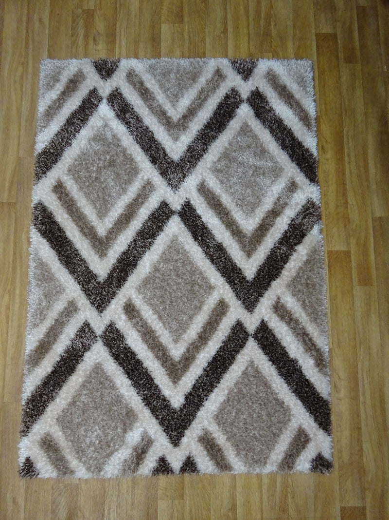 Velvet Beige Brown Shaggy Rug