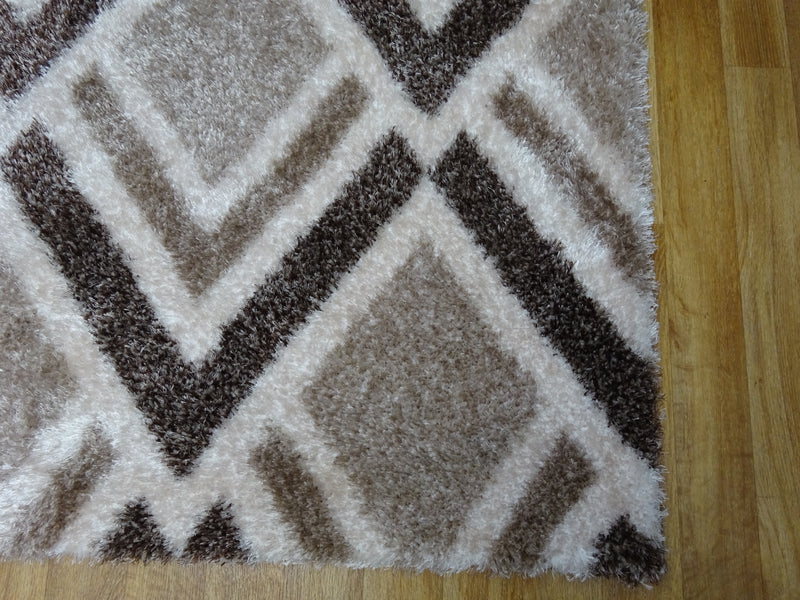 Velvet Beige Brown Shaggy Rug