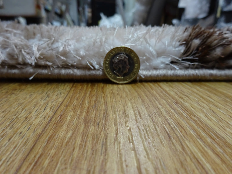 Velvet Beige Brown Shaggy Rug