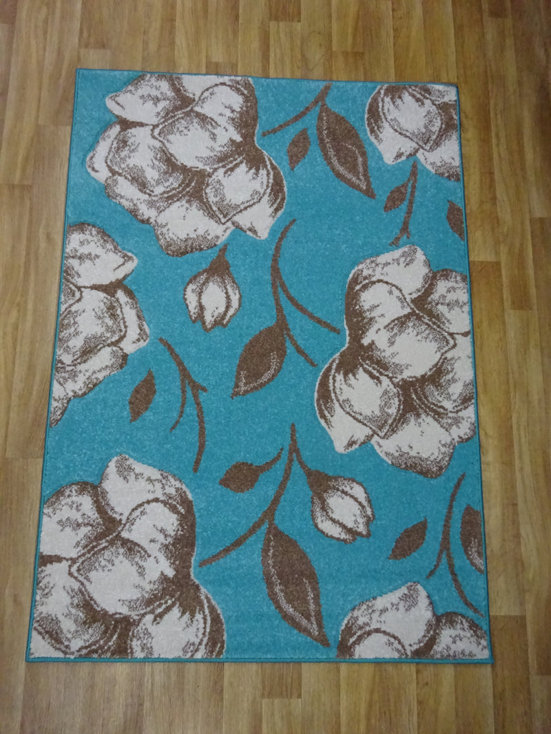 Viva Teal & Beige Floral Rug