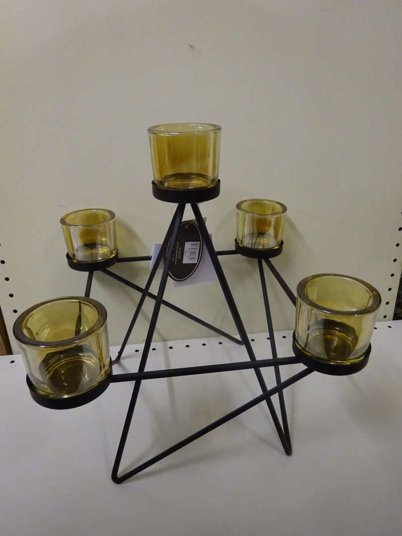 Hestia Black Metal Candle Holder 5 Gold Glass Cups - Hestia