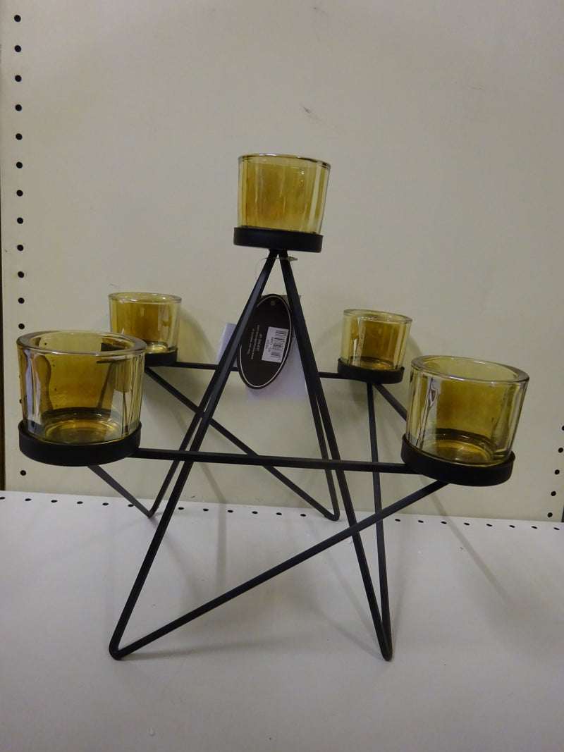 Hestia Black Metal Candle Holder 5 Gold Glass Cups - Hestia