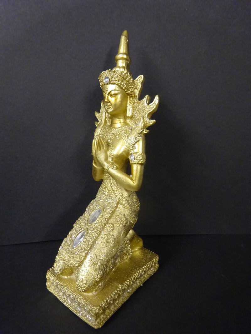 Gold Finish Kneeling meditating Buddha Figurine 21cm