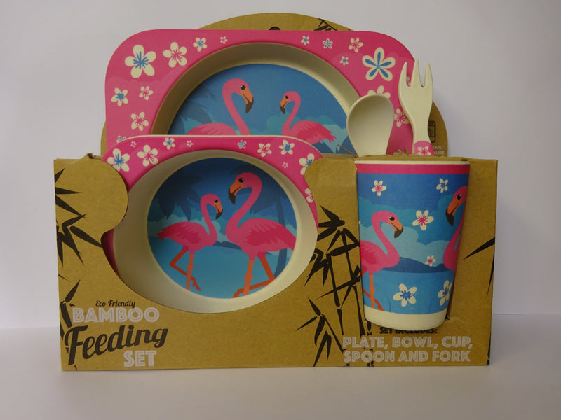 Bamboo Eco Eating Set - Children's Feeding Set Dinnerware Flamingo