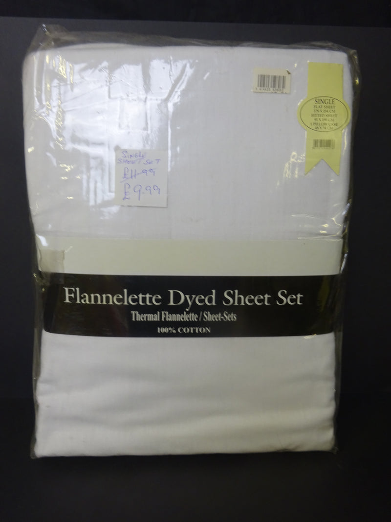 White Single Flannelette Sheet Set
