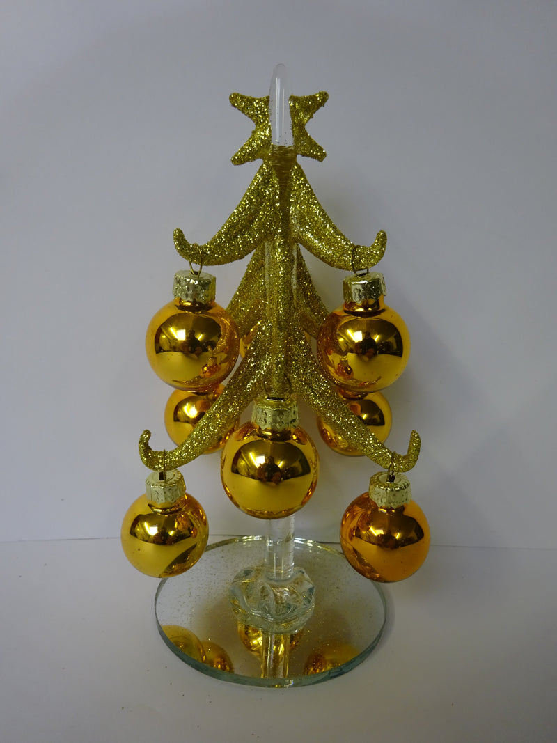 Decorated Glass Xmas Tree With Baubles Gold Small Christmas Decoration tabletop