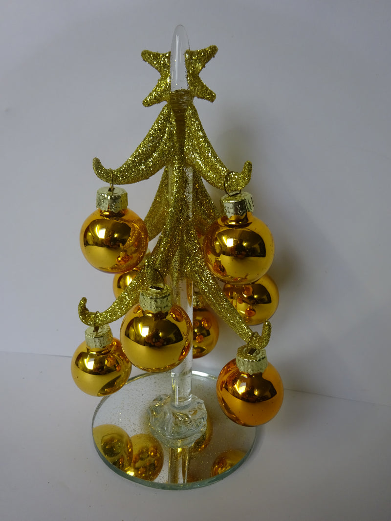 Decorated Glass Xmas Tree With Baubles Gold Small Christmas Decoration tabletop