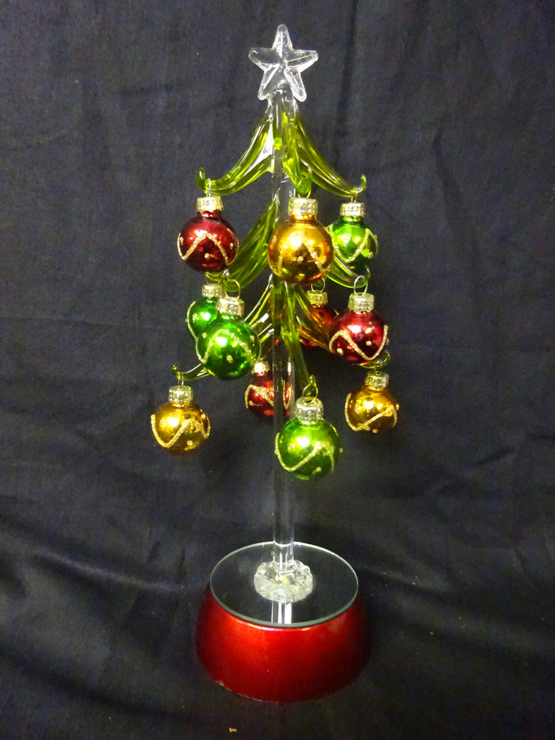 Glass Colour Changing Light up Xmas Tree with Coloured Glittered Baubles 28cm