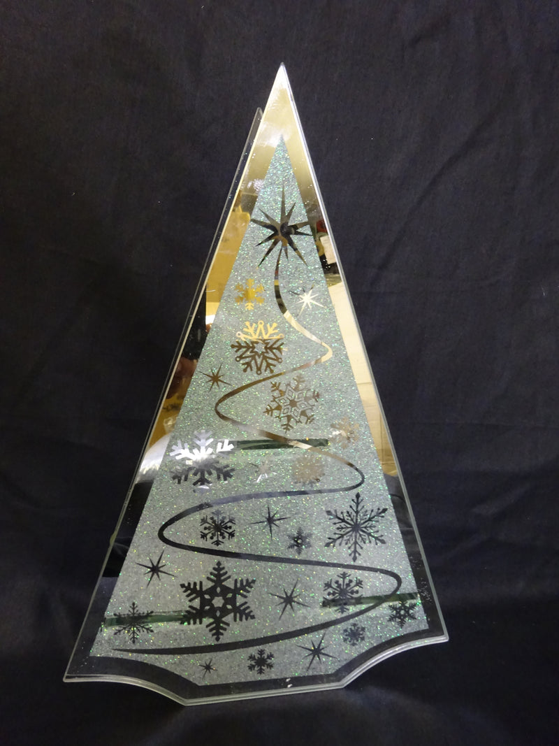Silver Sparkle Triple Glass Tealight Holder Snowflake Pattern