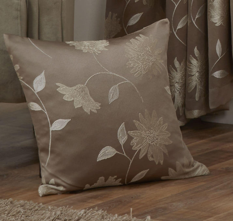 Freya – Floral Lined Pencil Pleat Curtains in Latte