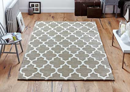 Beige wool rug trellis design