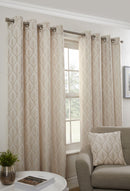 Kew – Leaf Design Lined Eyelet Curtains in Natural