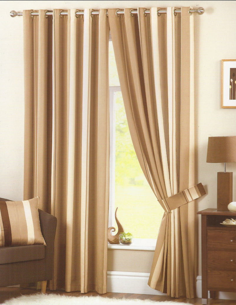 Beige & Natural Stripe Lined Curtains