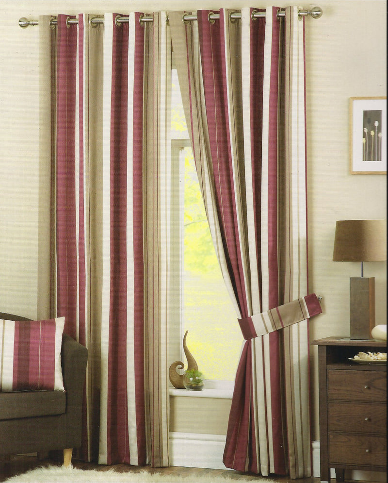 Claret Stripe Lined Curtains