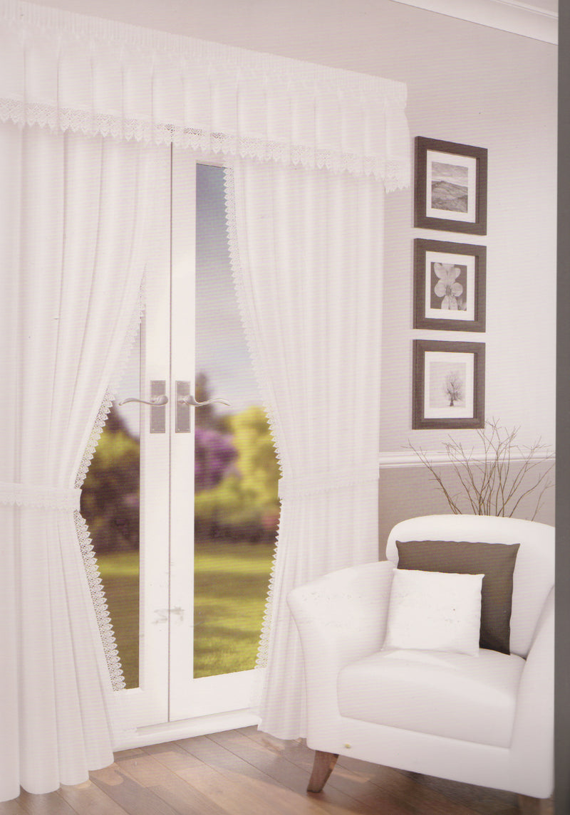 Lima Pair Of White Voile Lined Curtains including tiebacks