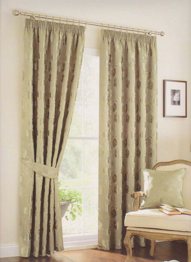 Linby Green Pencil Pleat Lined Curtains