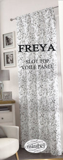 Grey Freya Ready Made Voile Panel Floral Leaf Effect