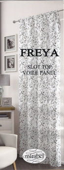 FREYA Grey Ready Made Voile Panel Floral Leaf Effect