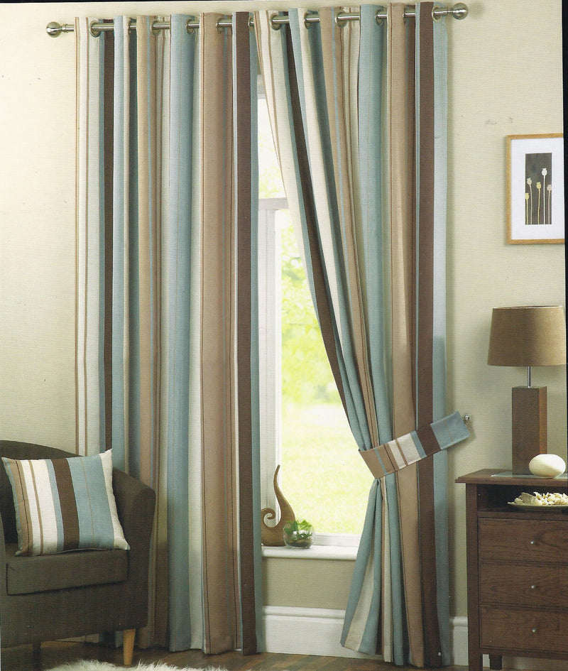 Whitworth Duck Egg/ Teal Stipe Eyelet Lined Curtain