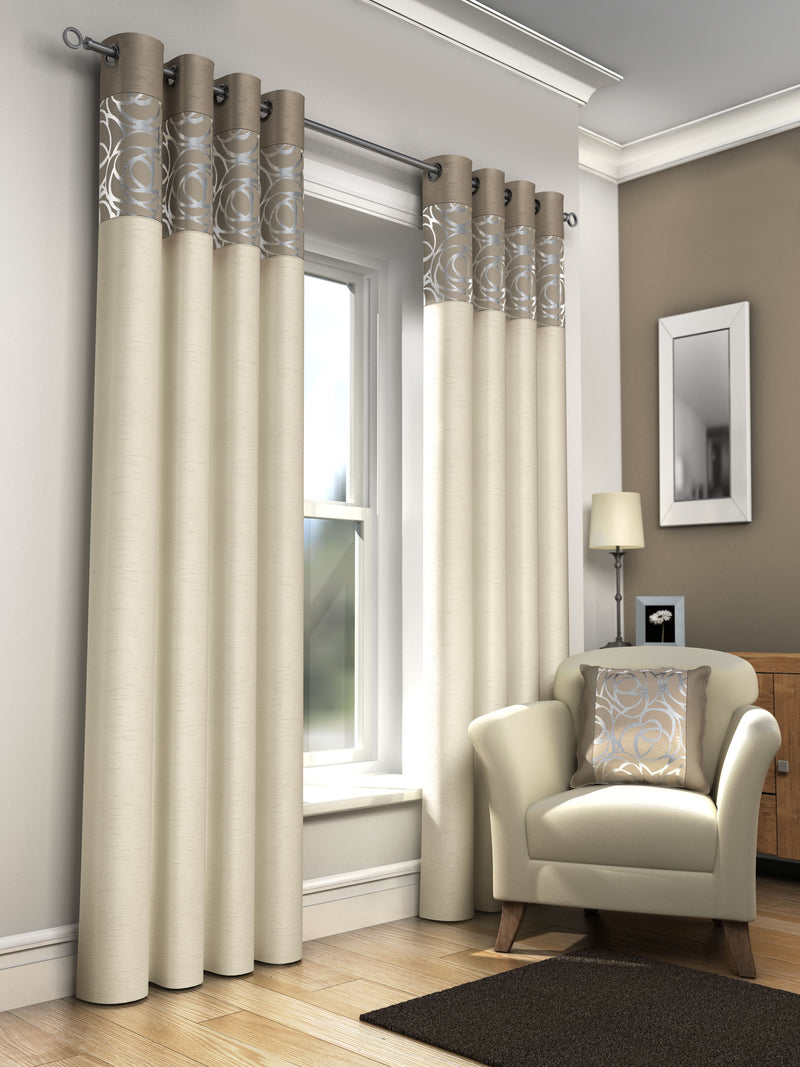Skye Natural Lined Eyelet Curtains