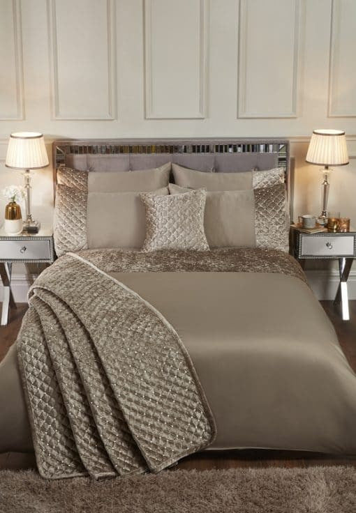 Mink Gold Shimmer Crushed Velvet Double Duvet Cover Sequin Quilt Bedding Bed Set